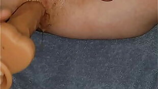 Closeup creampie with dildo